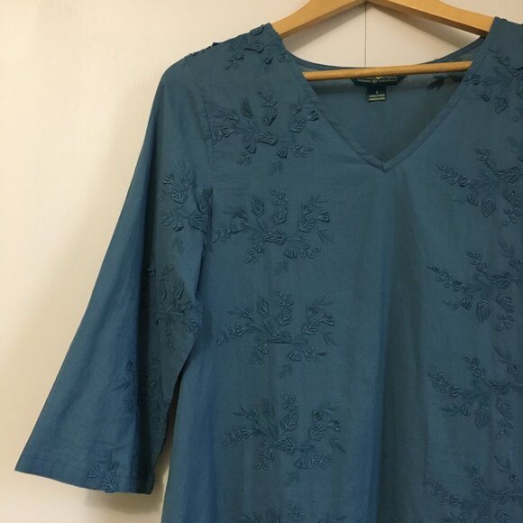 April Cornell Denim Blue Floral Embroidered Cotton Mini Dress Or Top - Picture 4 of 16